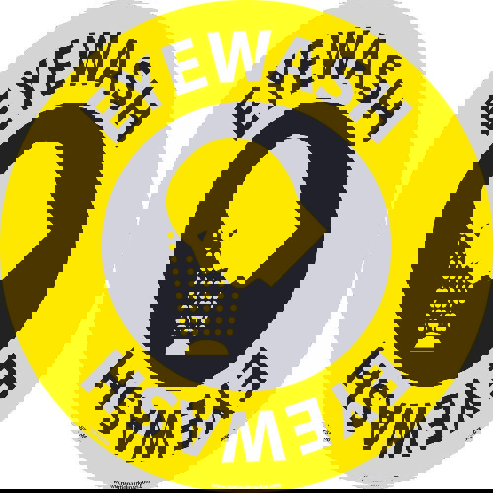 Restroom, Janitorial & Housekeeping Adhesive Backed Floor Sign: Round, ''Emergency Eyewash''