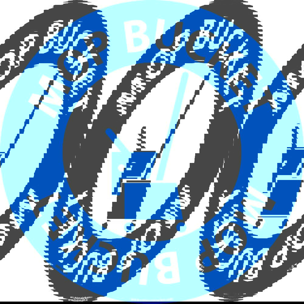 Restroom, Janitorial & Housekeeping Adhesive Backed Floor Sign: Round, ''Mop Bucket''