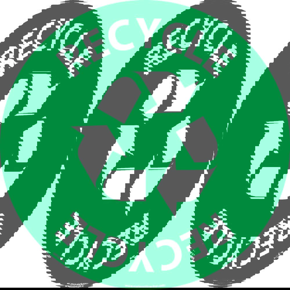 Restroom, Janitorial & Housekeeping Adhesive Backed Floor Sign: Round, ''Recycle Walk On Sign''