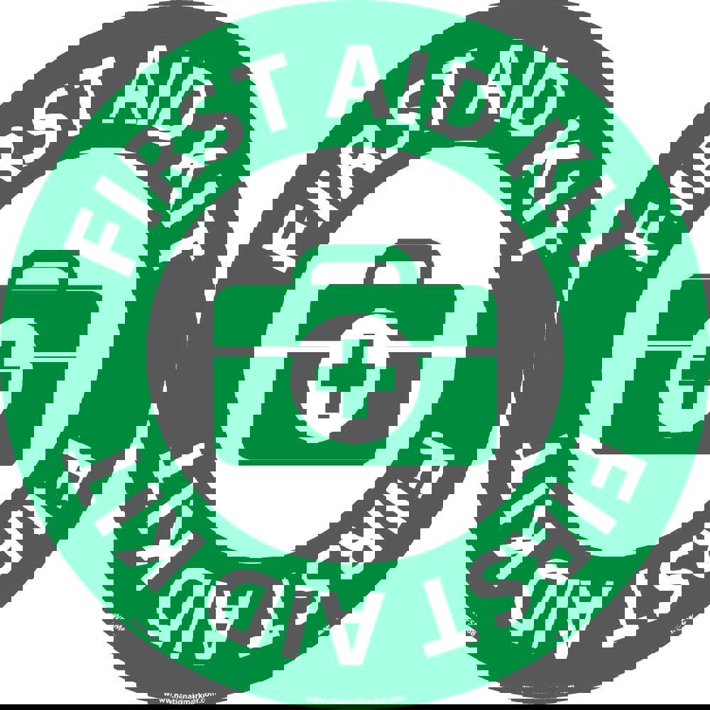 First Aid Adhesive Backed Floor Sign: Round, ''First Aid Kit''