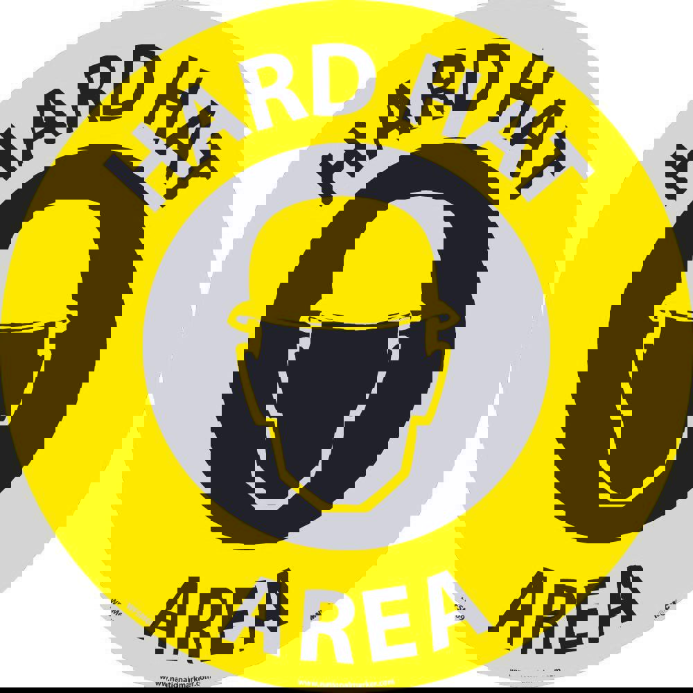 Accident Prevention Adhesive Backed Floor Sign: Round, ''Hard Hat Area''