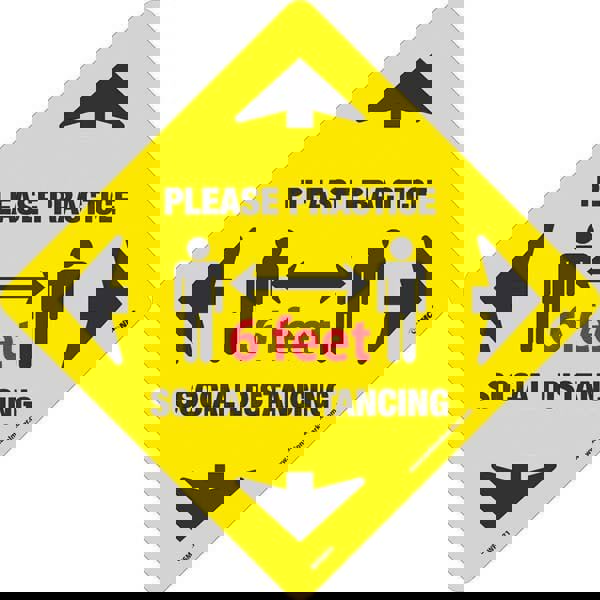 COVID-19 Adhesive Backed Floor Sign: Rectangle & Square, Vinyl, ''Please Practice Social Distancing 6 Feet''