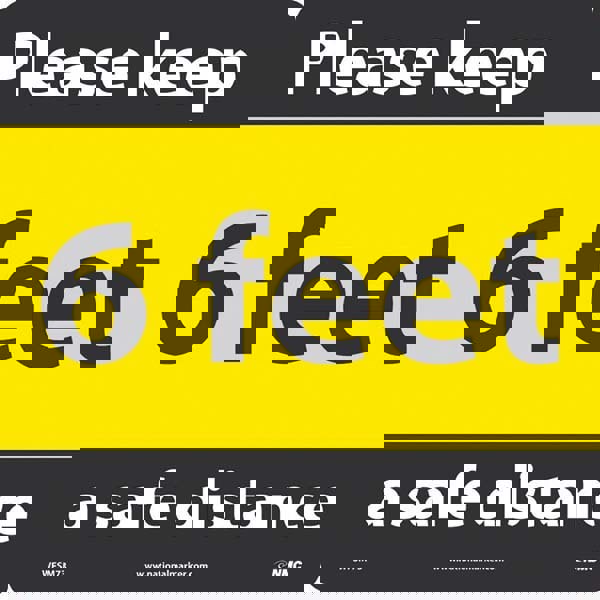 COVID-19 Adhesive Backed Floor Sign: Rectangle & Square, Vinyl, ''Please Keep A Safe Distance 6 Feet''