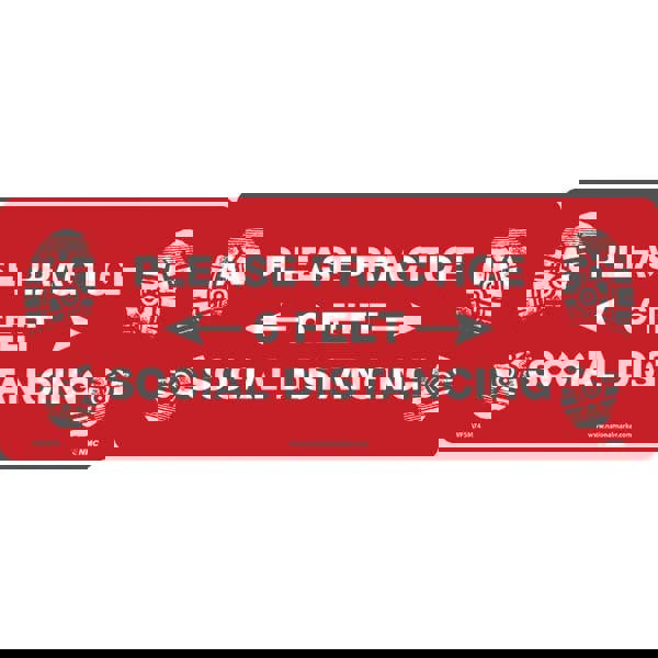 COVID-19 Adhesive Backed Floor Sign: Rectangle, Vinyl, ''PLEASE PRACTICE6 FEET SOCIAL DISTANCING''