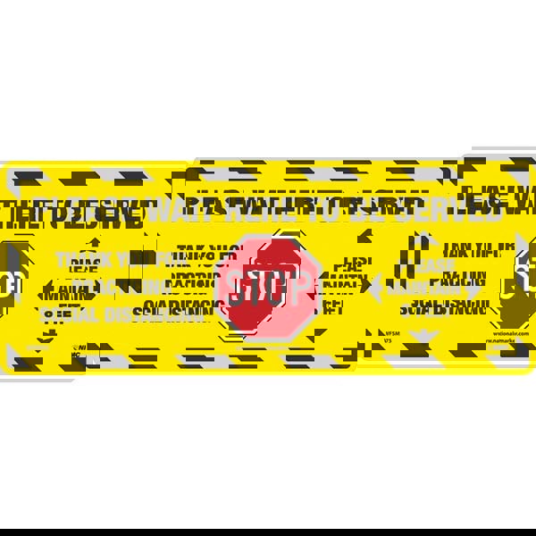 COVID-19 Adhesive Backed Floor Sign: Rectangle & Square, Vinyl, ''Please Wait Here To Be Served Thank You For Practicing Social Distancing Please Maintain 6 Feet''