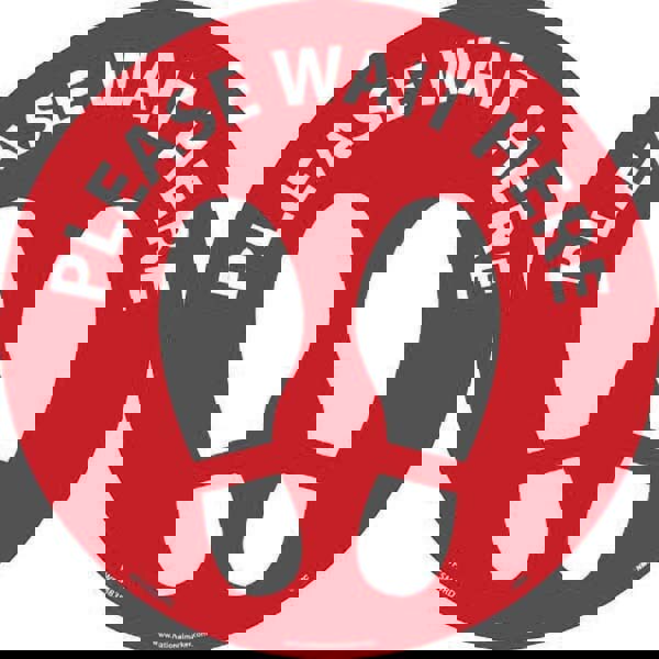 COVID-19 Adhesive Backed Floor Sign: Round, Vinyl, ''PLEASE WAIT HERE''