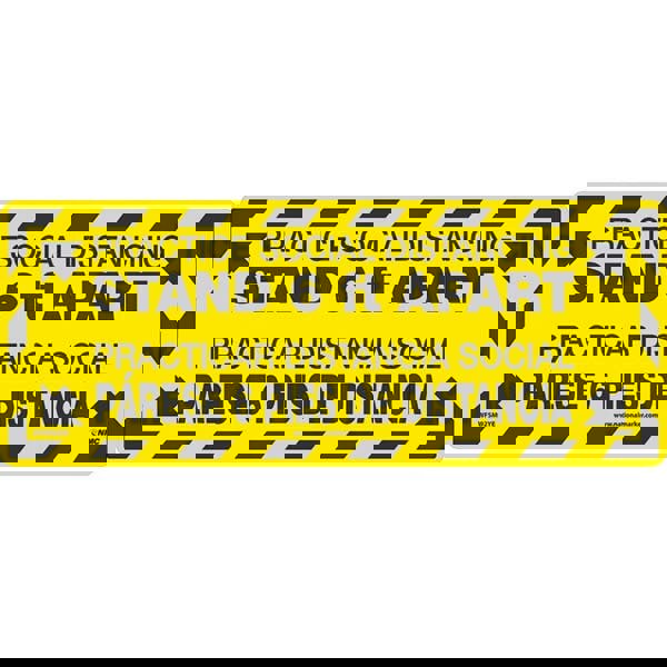 COVID-19 Adhesive Backed Floor Sign: Rectangle & Square, Vinyl, ''Practice Social Distancing Stand 6 Ft Apart, Practicar Distancia Social Parese 6 Pies De Distancia''