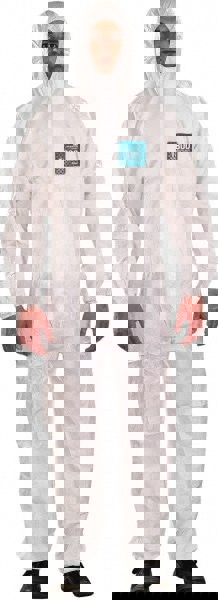 Disposable Coveralls: Chemical & Liquid, Size X-Large, 1.5600 oz, Polyethylene, Two Way Zipper & Stormflaps Closure