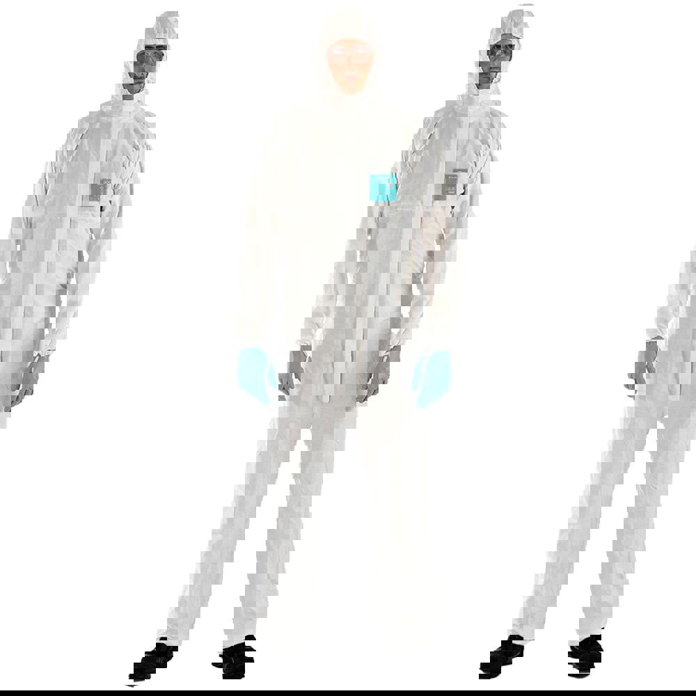 Disposable Coveralls: Chemical & Liquid, Size 2X-Large, 1.8600 oz, Polyethylene, Two Way Zipper & Stormflaps Closure