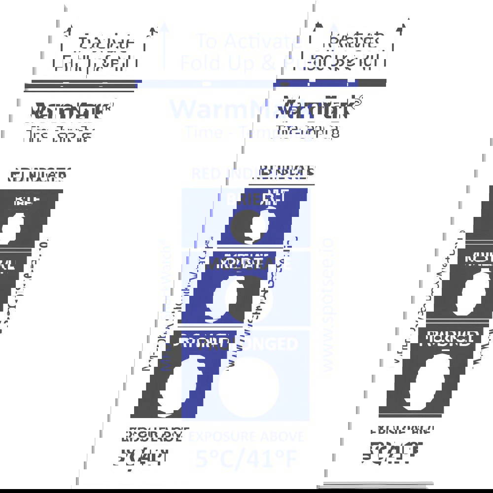 Temperature Indicating Labels; Indicator Use: One Time ; Temperature Rating: 5 ; Accuracy: +/-1C ; Overall Height: 1.81 ; Overall Width: 1 ; Application: Cold chain temperature monitoring
