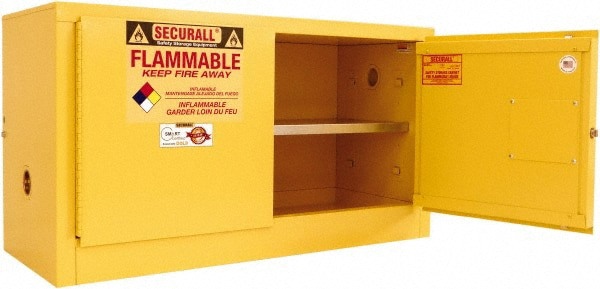 Flammable & Hazardous Storage Cabinets: 18 gal Drum, 2 Door, 1 Shelf, Self Closing, Yellow