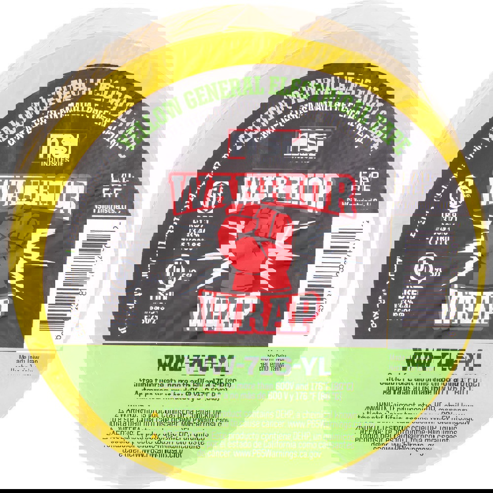 Electrical Tape; Tape Material: Vinyl ; Width (Inch): 3/4 ; Thickness (mil): 7.0000 ; Color: Yellow ; Series: General Use ; Series Part Number: WW-716-YL