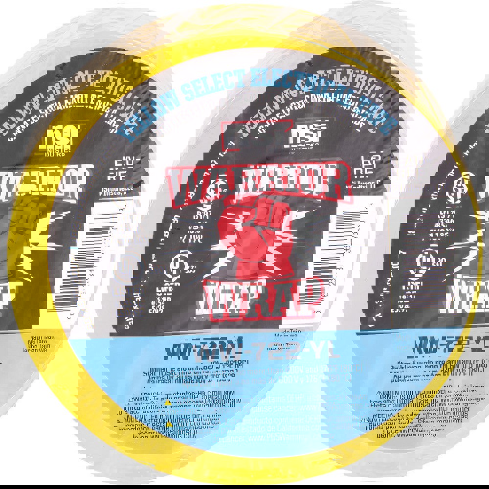 Electrical Tape; Tape Material: Vinyl ; Width (Inch): 3/4 ; Thickness (mil): 7.0000 ; Color: Yellow ; Series: Professional ; Series Part Number: WW-722-YL