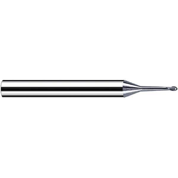 Ball End Mill: 1.00 mm Dia, 0.80 mm LOC, 2 Flute, Solid Carbide