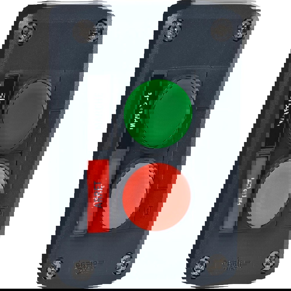 Pushbutton Control Stations; Control Station Type: Control Station ; Number of Operators: 2 ; Legend Markings: Marche; Arret ; Switch Action: Spring Return ; Contact Configuration: NO/NC ; Operator Type: Flush Push Button