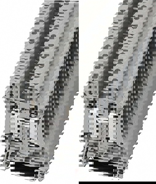 Terminal Blocks; Block Type: Passthrough; Mounting Type: DIN Rail Mount; Voltage: 600 V; Amperage: 65 A; Number of Poles: 1; Number of Rows: 2; Maximum Compatible Wire Size (sq mm): 10; Maximum Compatible Wire Size (AWG): 6 AWG; Overall Width: 0.4000 in;