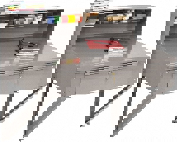 Stationary Shop Desks; Type: Wall Desk ; Color: Medium Gray ; Ship Weight: 66 ; Number Of Drawers: 4 ; Product Service Code: 7110