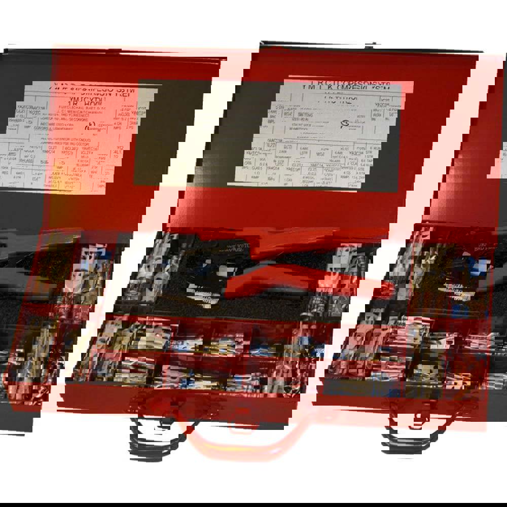 Crimpers; Handle Material: Steel; Features: Heavy Gauge Steel Cover/Body; Individual Compartments Hold a Variety of Connectors; Kit Identification Label Outlines Kit Contents and Provides Connector Installation Information