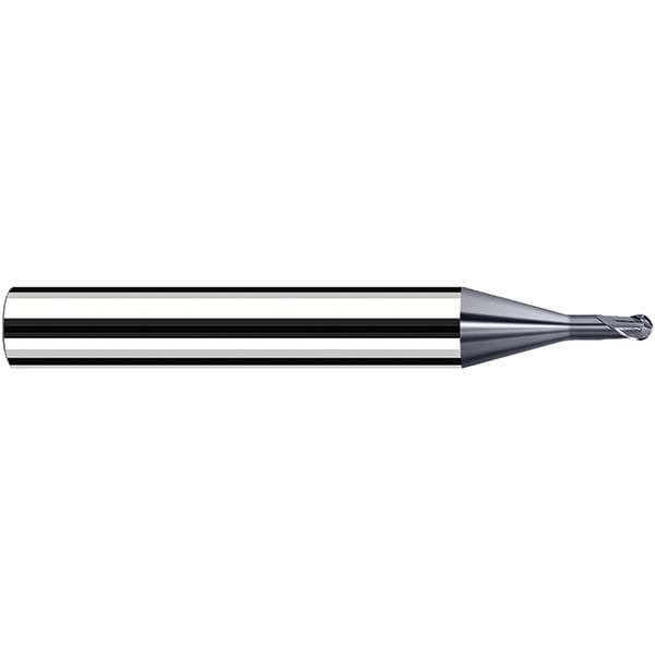Ball End Mill: 0.60 mm Dia, 3.60 mm LOC, 2 Flute, Solid Carbide
