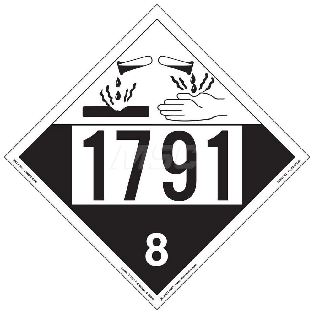 DOT Placards & Holders; Legend: Corrosive ; Material: Vinyl ; Legend Color: Black ; Placard Coating: UV ; Language: English
