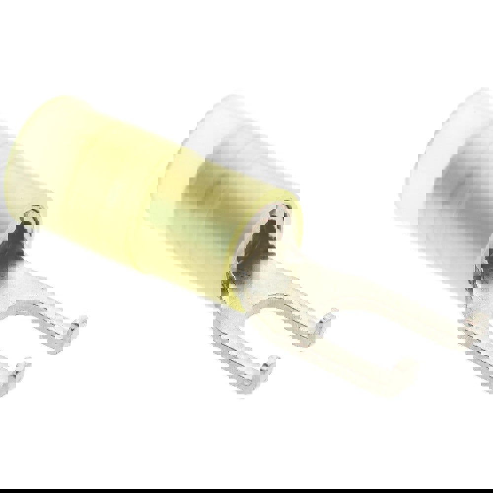 Flanged Fork Terminal: Yellow, Nylon, Partially Insulated, #10 Stud, Crimp