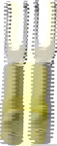 #10 Stud, 12 to 10 AWG Compatible, Partially Insulated, Crimp Connection, Flanged Fork Terminal
