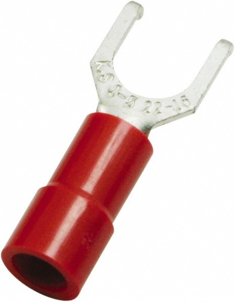 Flanged Fork Terminal: Red, Vinyl, Partially Insulated, #6 Stud