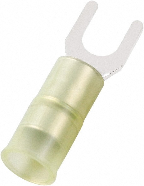 Standard Fork Terminal: Yellow, Nylon, Partially Insulated, #6 Stud, Crimp