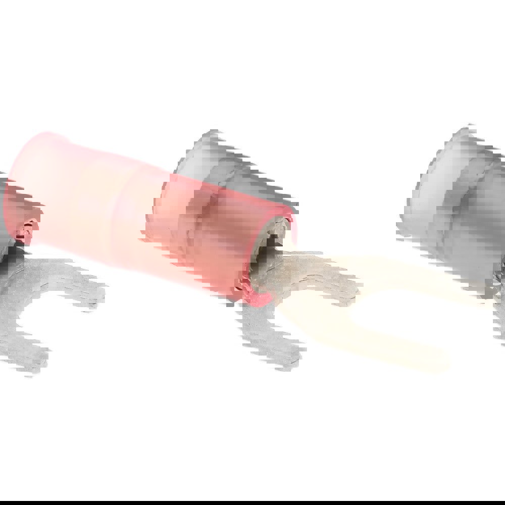 Standard Fork Terminal: Red, Nylon, Partially Insulated, #6 Stud, Crimp